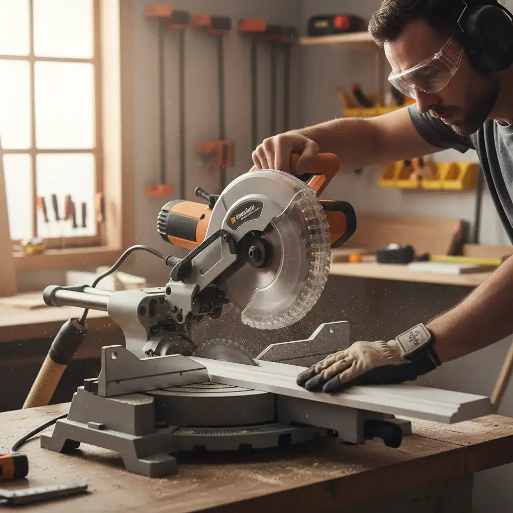 Using a miter saw safely to cut trim